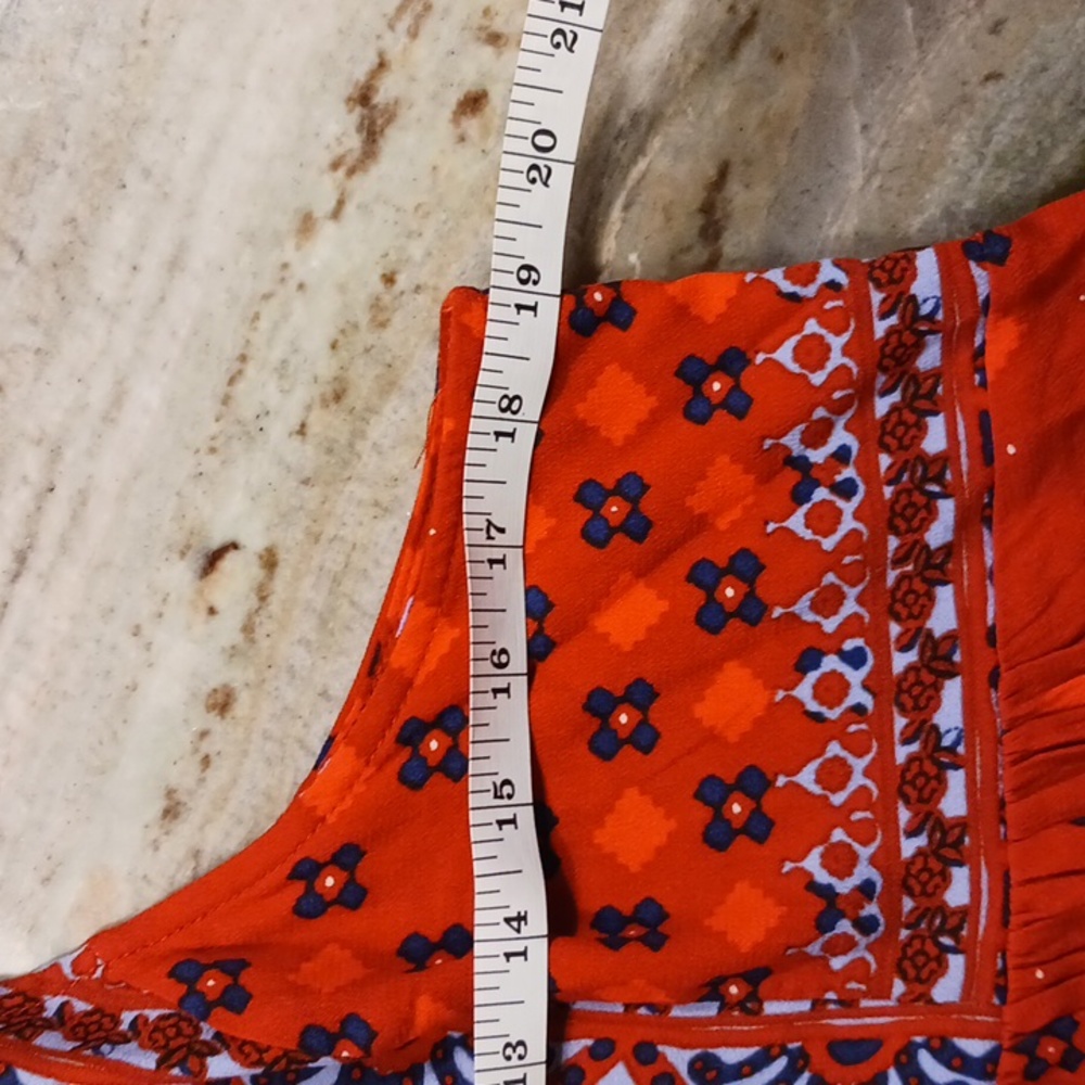 Free People "Scarlet" bohemian tunic blouse v neck button - L - orange/navy - Picture 11 of 12